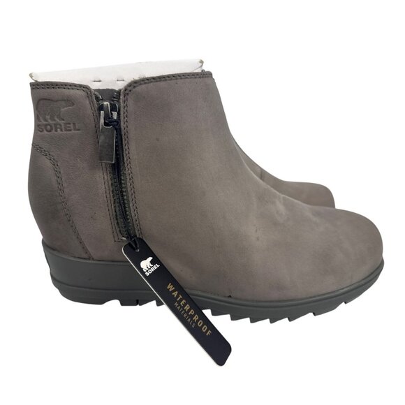 Sorel Evie Zip Leather Quarry/Sea Salt Women's Ankle Boot Size 8 - Picture 1 of 10